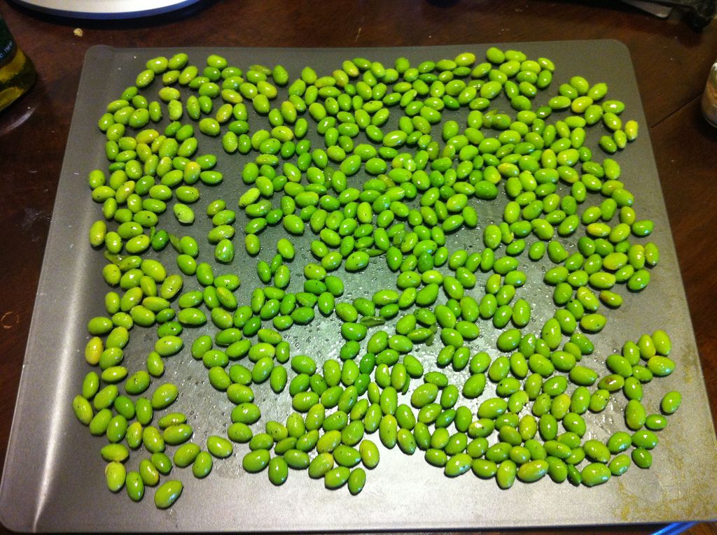 Zelena soja — edamame — seme i proklijala biljka